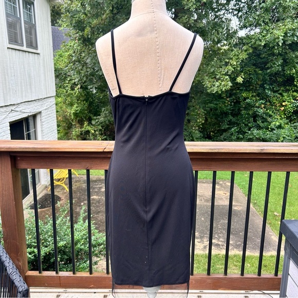 Cache Y2K Black slinky dress mesh White embroidered flowers dragonfly - Picture 6 of 7